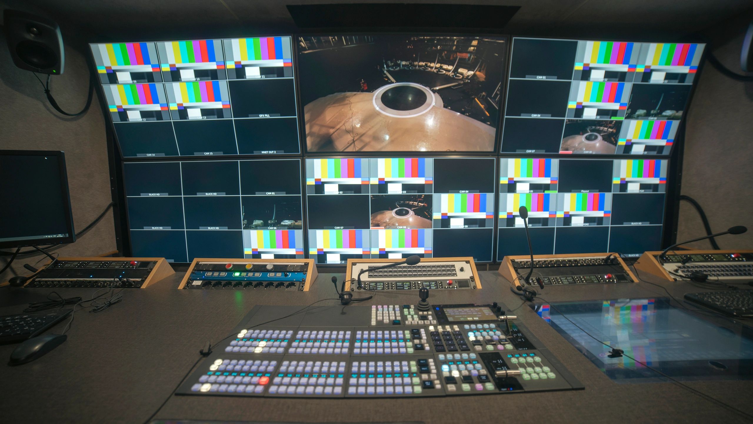 Secure technology control room with multiple monitors